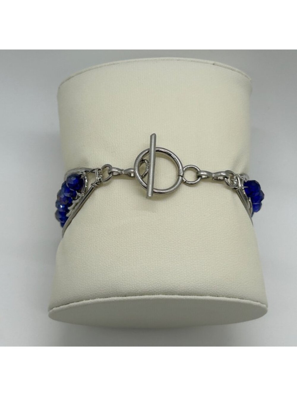 Handcrafted Silver-Tone Blue Rhinestone Crystal Floral Rosette Toggle Clasp Stat - Picture 6 of 12